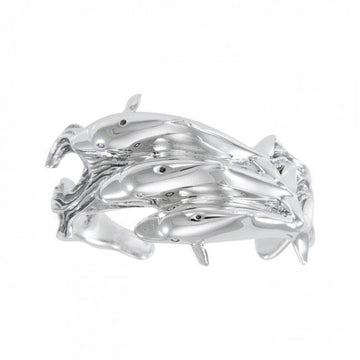 Dolphins Sterling Silver Cuff Bracelet TBG047 - Jewelry